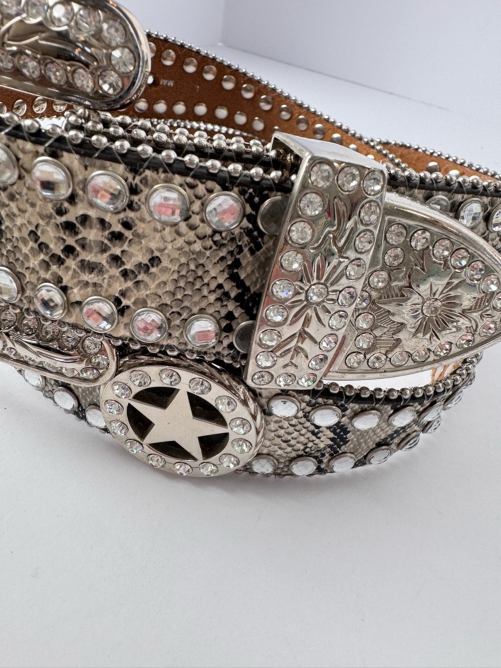 Blazin Roxx Western Star Belt Silver Rhinestone Crystal Snake Scallop Large NWOT - Picture 3 of 11